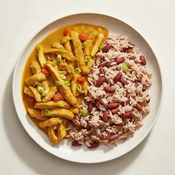 Jamaican Curried Chicken with Kidney Beans Rice